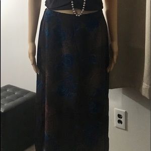 Dark Brown Blue Flowers Long Vintage New Skirt Sm